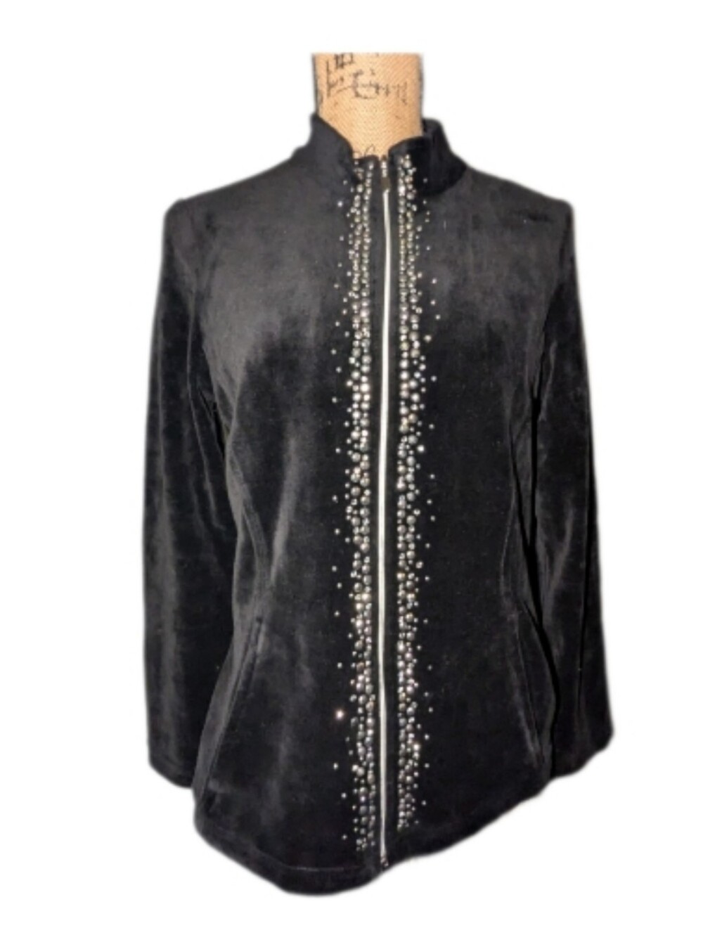 Chicos Jacket Black Velour Zip Up Zenergy size 0